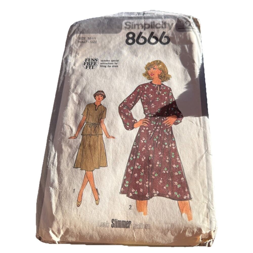 Vintage Simplicity 8666 Dress Sewing Pattern Size 16½ Half Size 1980s